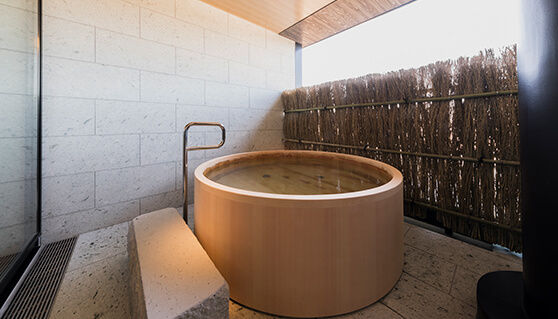 Soak away the day’s strain in the private baths
